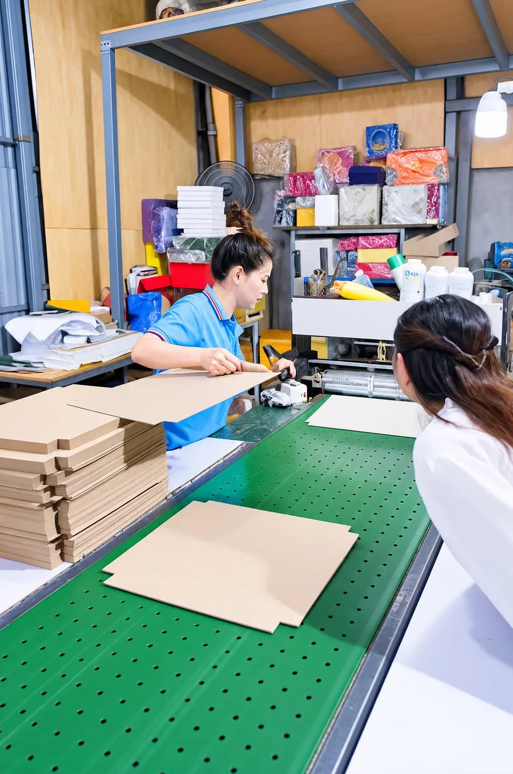 Kiểm phôi hộp trên băng chuyền